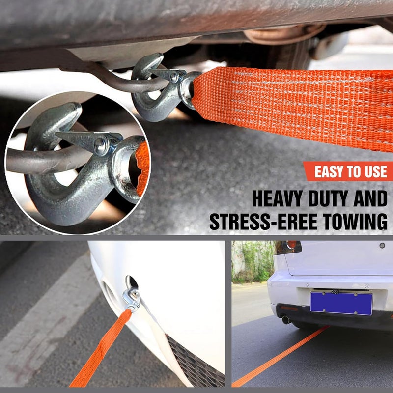 Digank Tow Strap with Hooks 2”x20’ 15,000 LBS, Tow Rope Metal Safety Hooks, Car Heavy Duty Recovery Rope for Trailers, Securing Items, and Farm Cleaning(Orange) - Image 5
